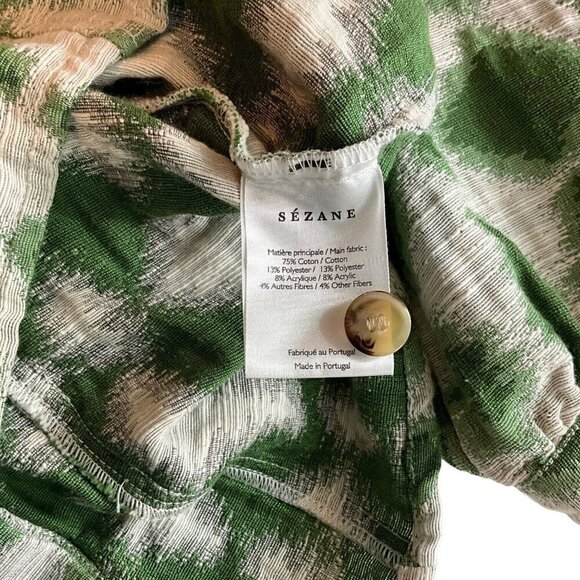 Sezane Ezecquiel Blouse Green Ikat Size EU 34 Ruffles 1/2 Sleeve Buttons Womens - Picture 10 of 11